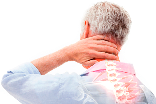 Dor crônica — paciente com dor cervical segurando o pescoço